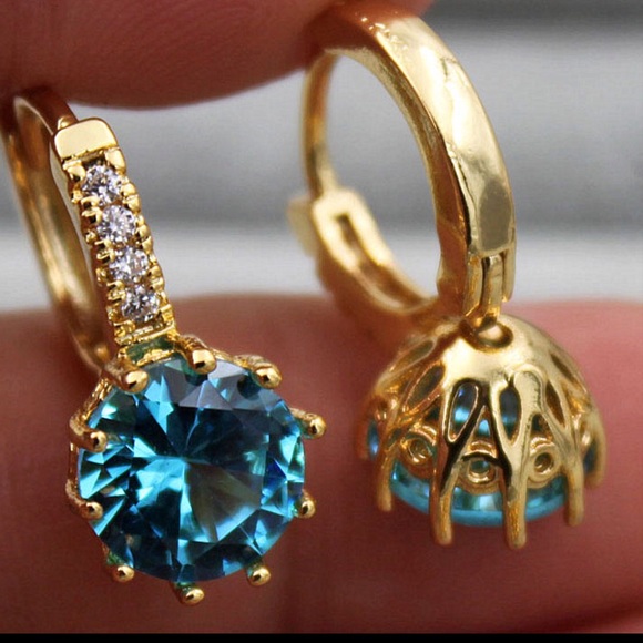 ❤️gorgeous aquamarine sea blue rhinestone gold - Picture 3 of 3